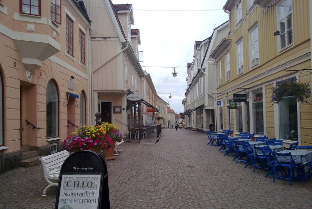 A typical street with wooden houses in Eksjö.