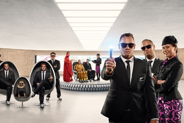 A still from the All Blacks Men in Black style safety video.  Image courtesy of Air New Zealand.
