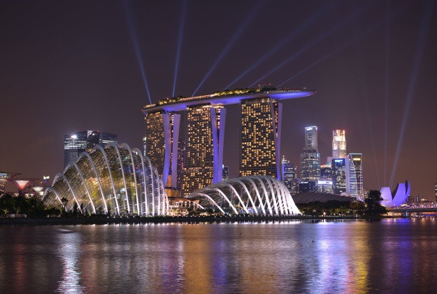 Singapore skyline at night.