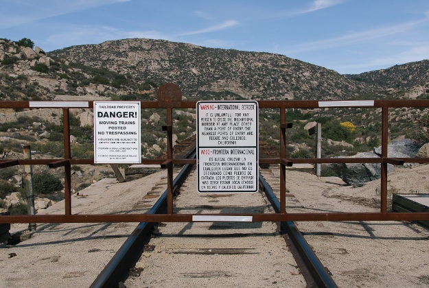 A railroad across the US-Mexico border.