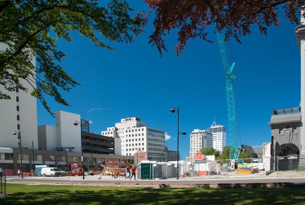 Cathedral Square at the heart of the city of Christchurch.