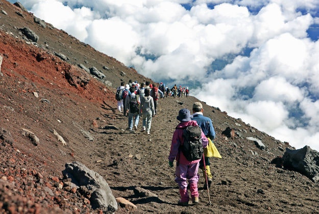 Hikers on Mount Fuji.