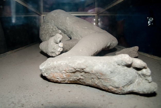 A casting from the body of a victim of the Pompeii eruption.