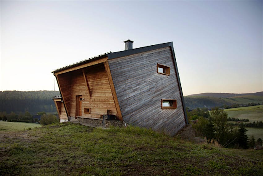 Travel News - cabin3 A home built at an unusual angle in Oberwiesenthal, Germany is featured in Cabin Porn: Inspiration for Your Quiet Place Somewhere.