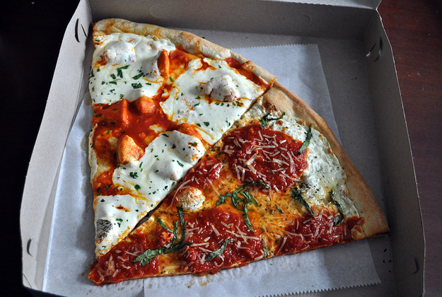 Classic New York pizza slice.
