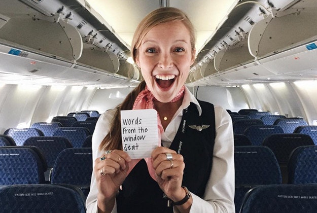 Taylor Tippett, a flight attendant with American Airlines, has started a series of inspiration notes posted on airplane windows. 