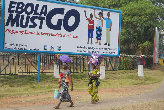 Ebola prevention campaign poster in Monrovia, Liberia.