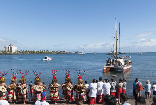 Hōkūleʻa on a round the world voyage.