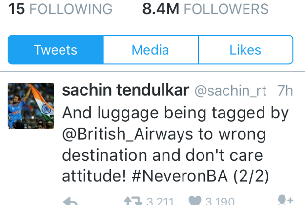 Sachin Tendulkar's second frustrated tweet.