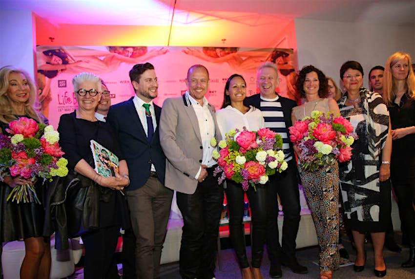 Travel News - Life ball Gery Keszler (centre) at a press conference for the Life Ball.