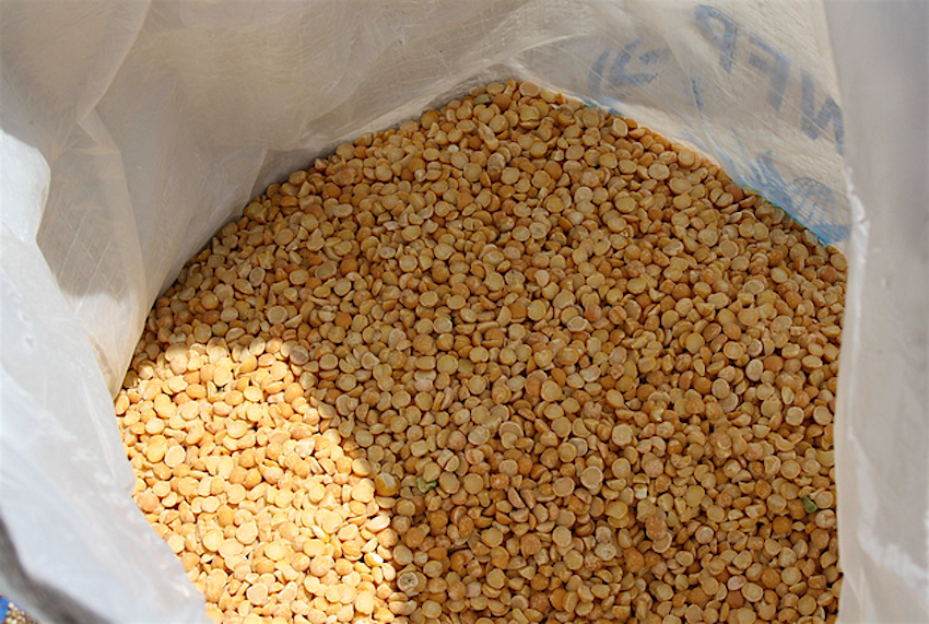 Travel News - SplitpeasMali A sack of split peas waiting to be distributed in Mali as part of the World Food Program.