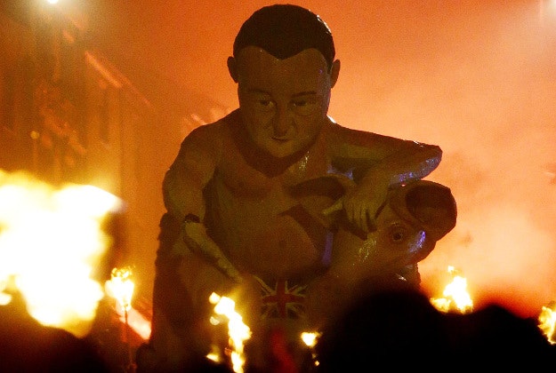 Prime Minister David Cameron being paraded through the town of Lewes in East Sussex.