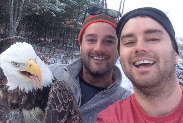 Neil and Michael Fletcher posted a selfie after they rescued a bald eagle that was caught in a trap. 