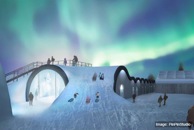 A conceptual drawing of a year-round addition to Sweden's famous Icehotel. 