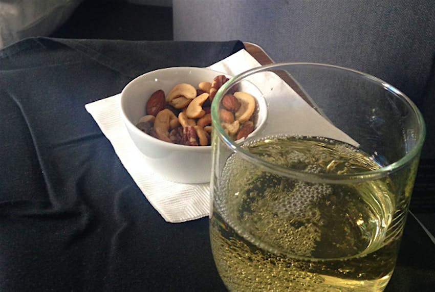 Travel News - nuts Mixed nuts and champagne on American Airlines.