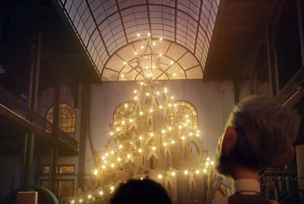 A Christmas tree creation made from mannequins. Image by Screengrab via YouTube