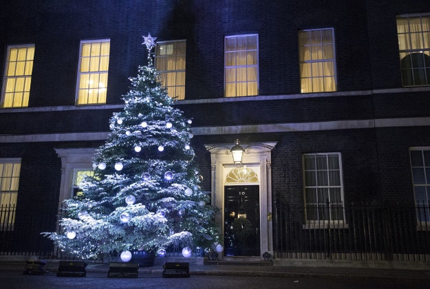 General view of the Downing Street Christmas tree lights in London. The lights were turned on by Ted McCaffrey, from Cheshire, who had open heart surgery at Alder Hey hospital and went on to raise ?#80,000 through a campaign called 'Team Ted' with a range of social media campaigns involving his teddy bear Rufus. 