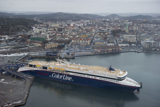 A Color Line ferry in Kristiansand port, Norway.