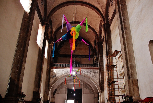 Pinatas hanging in the Temple and former Convent of San Agustin de Acolman. 