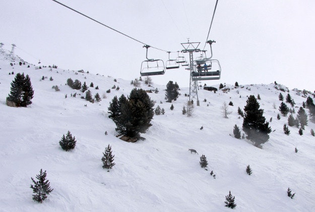 A ski lift in Zermatt, Switzerland, in a snowier season.