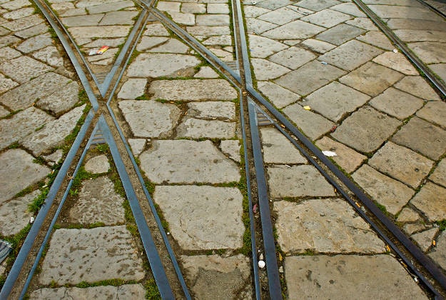 Tram lines in Palermo, Sicily.