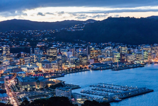 Wellington City at dusk from Mount Victoria. 