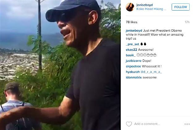 Travel News - obama Instagram user joniseboyd posted video of meeting President Barrack Obama on a Hawaii hiking trail.
