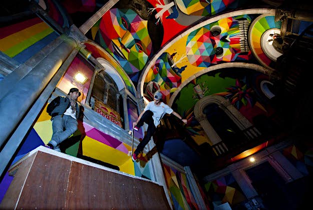 Travel News - skatepark3 Artist Okuda San Miguel’s work adorns a skate park in a former church in Spain.
