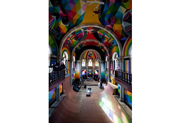 Travel News - skatepark4 Artist Okuda San Miguel’s work adorns a skate park in a former church in Spain.