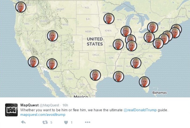 MapQuest created a map of where to go to avoid Donald Trump.