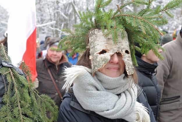 Protesters march to demand full protection of the Bialowieza Forest, in Warsaw, Poland, Sunday, Jan. 17, 2016. The new Polish government plans to increase the volume of tree cutting in the Bialowieza forest, which is considered the last primeval forest on the European plain.