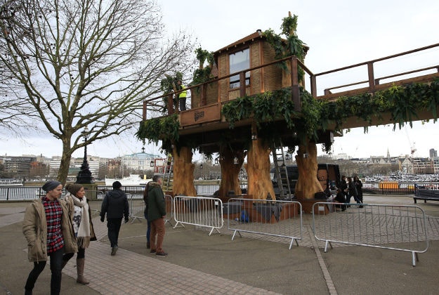 A view of the Virgin Holidays treehouse constructed on the South Bank in central London, where members of the public can visit and win the chance to stay overnight. 