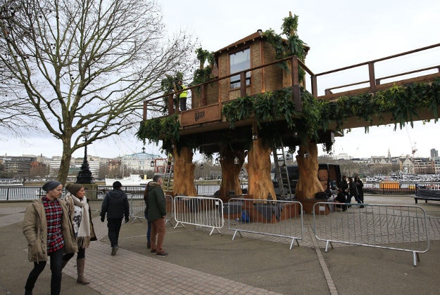 A view of the Virgin Holidays treehouse constructed on the South Bank in central London, where members of the public can visit and win the chance to stay overnight.