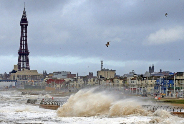 Huge waves crash over the sea walls at Blackpool, Lancashire, as the tail end of the US Storm Jonas continued to sweep in from the Atlantic. 