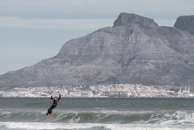 A kite surfer off the coast of Cape Town.