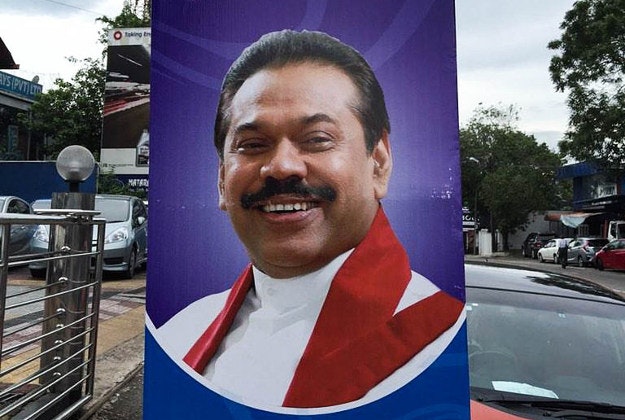 A poster of former Sri Lankan president Mahinda Rajapaksa.