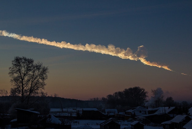 Meteor trace in the Urals, Russia, 2013.