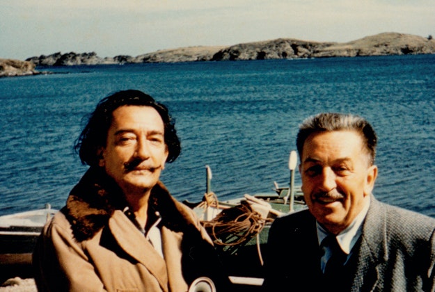 Salvador Dali and Walt Disney by the beach in Spain, 1957. 