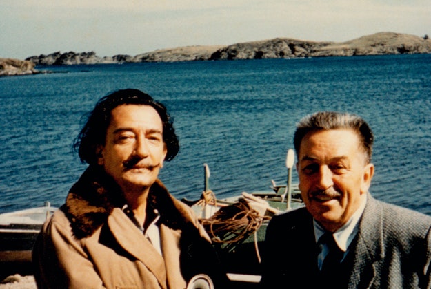 Salvador Dali and Walt Disney by the beach in Spain, 1957.