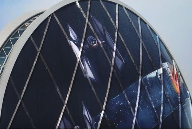 The Aldar headquarters as the 'Starkiller Base'. Image by Screengrab via YouTube