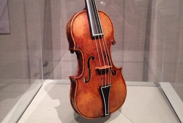 A Stradivarius violin on display at the Museum of Fine Arts in Boston, USA.