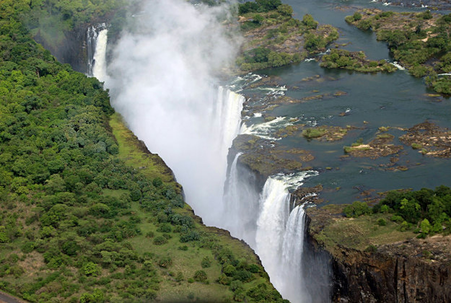Victoria Falls on the border between Zambia and Zimbabwe.