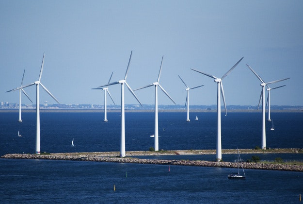 A wind farm off the coast of Copenhagen, Denmark. 