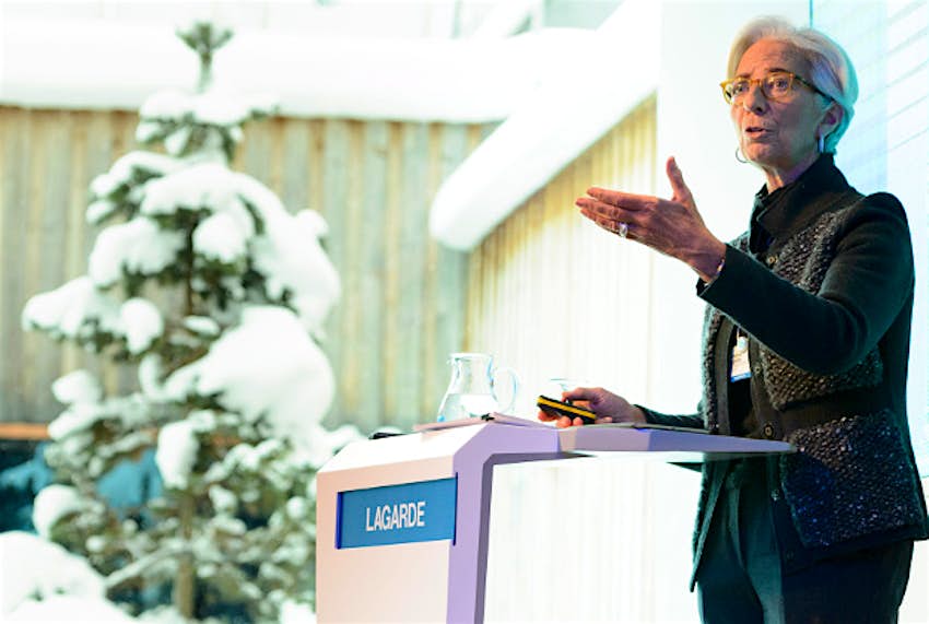 Travel News - davos Christine Lagarde addresses a snowy Davos