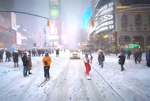 Travel News - snowboard3 A snowboarder took to New York's closed down streets in the middle of a large snow storm.