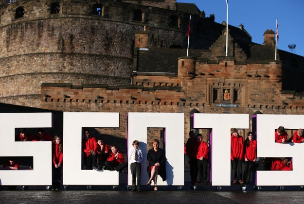 First Minister Nicola Sturgeon with children from Tolcross Primary School at Edinburgh Castle esplanade as Visit Scotland launches its new VisitScotland campaign. Sturgeon is supporting the campaign along with stunt biker Danny MacAskill, Social Bite entrepreneur Josh Littlejohn and Olympic athlete Laura Muir - people said to "embody the spirit of Scotland". 