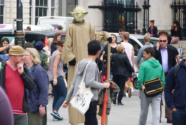 Yoda street performer in Trafalgar Square.