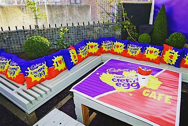 Travel News - cadbury Caption: "We think our Creme Egg Garden is pretty crackin' #CremeEggCafe #HaveaFling"