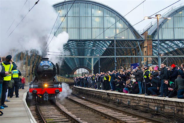 Travel News - flying scotsman london 3 The Flying Scotsman before its inaugural run from Kings Cross station, London, to York after a decade long, £4.2 million refit.