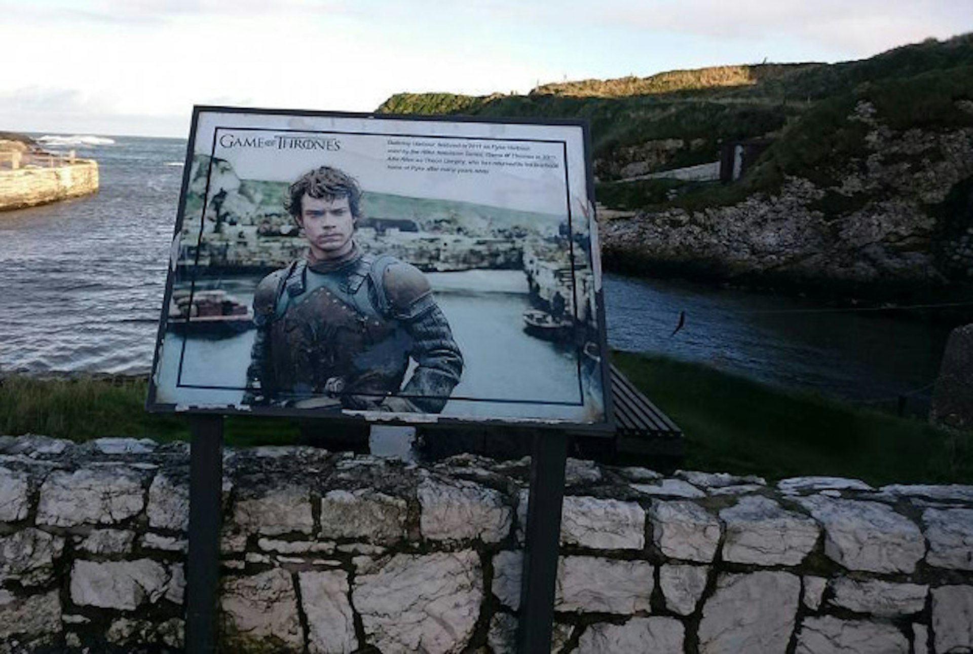 A Game of Thrones sign at Ballintoy Harbour in Northern Ireland. 